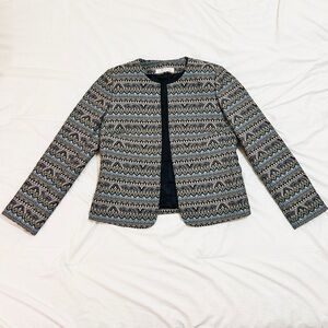 Tahari Textured Woven Boho Chic Geometric Open Blazer | 8